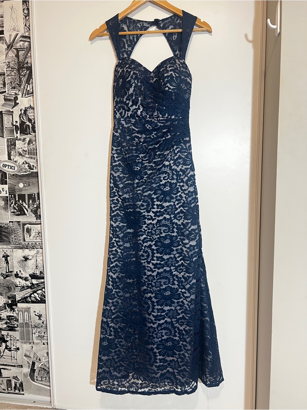 Christina Wu Lace Keyhole Back Halter Maxi Gown Navy Platinum Size 0